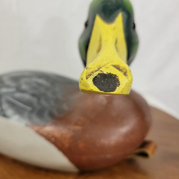 Vintage Signed Wood Carved Peabody Hotel Drake Mallard Duck Decoy Glass Eyes - Picture 16 of 16